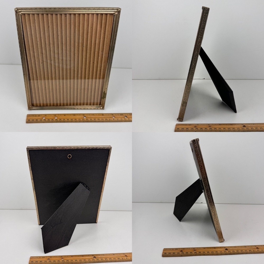 Vintage 8x10inch Gold Metal Tabletop Wall Frame Easel back Textured Accents‎ - Picture 4 of 11